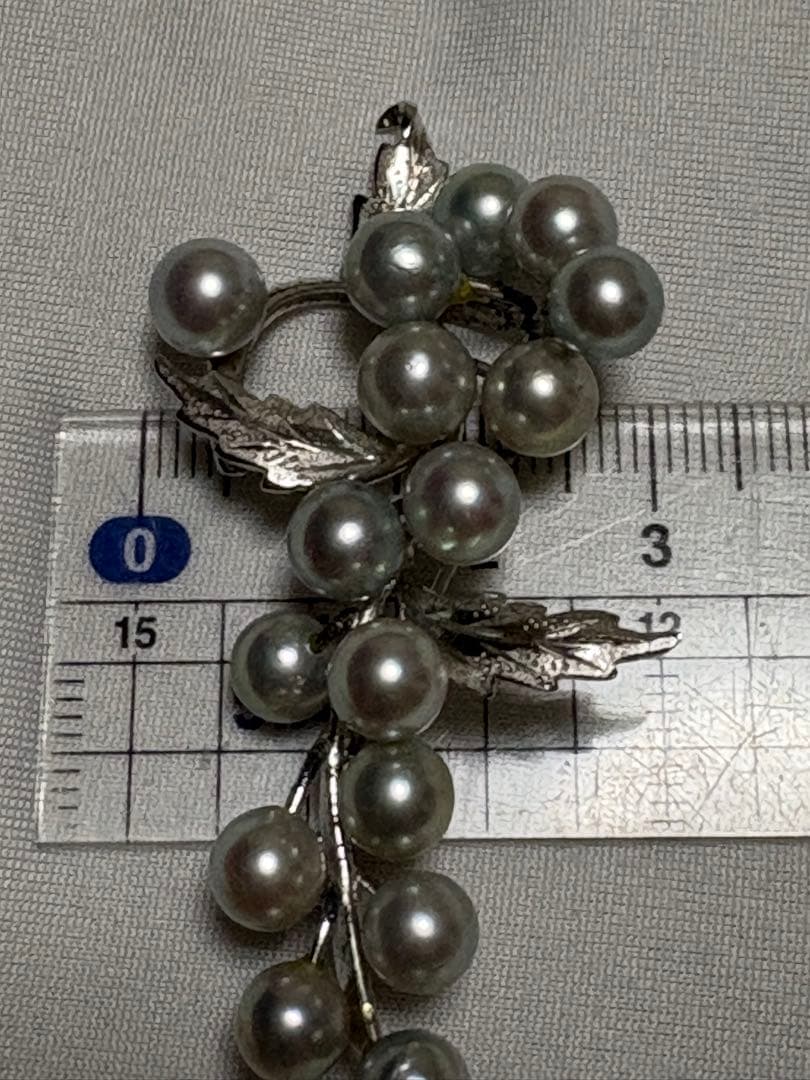 ぶどうモチーフ あこや真珠 ブローチ STERLING刻印 フォーマル