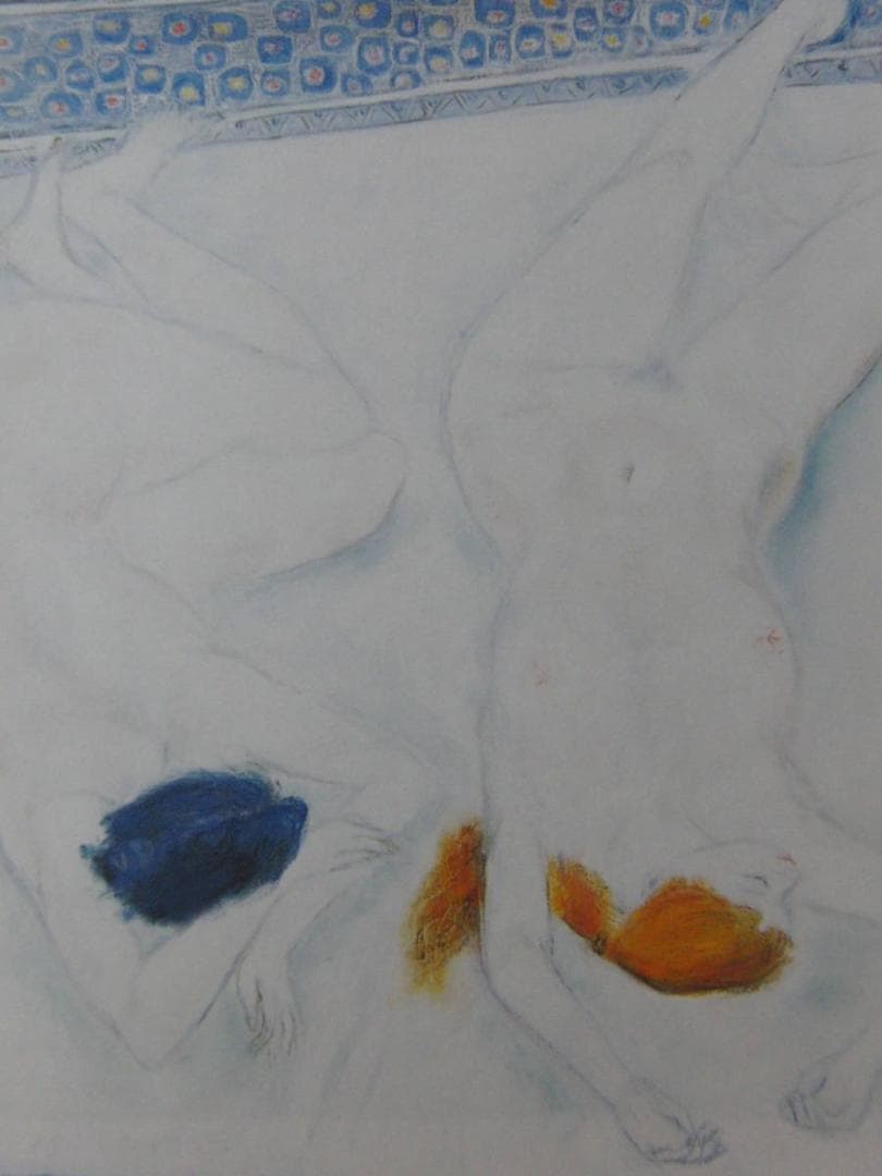 矢島俊一、【裸婦2人】、希少な額装用画集より、新品額装付