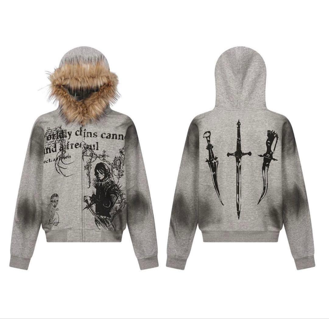 【ファー付き】zip hoodie opium grunge 平成 y2k