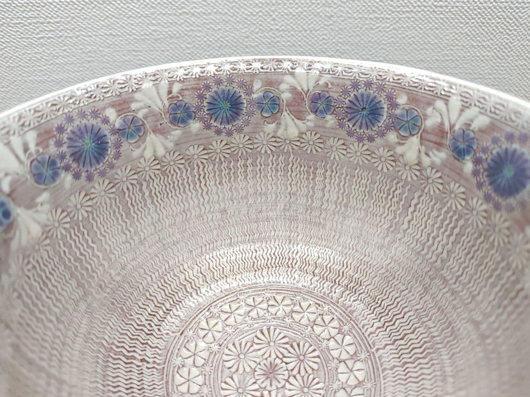 送料込【逢絢亭・新品】茶道具 茶碗 京焼 紫彩華紋 森里陶楽 共箱入り ２