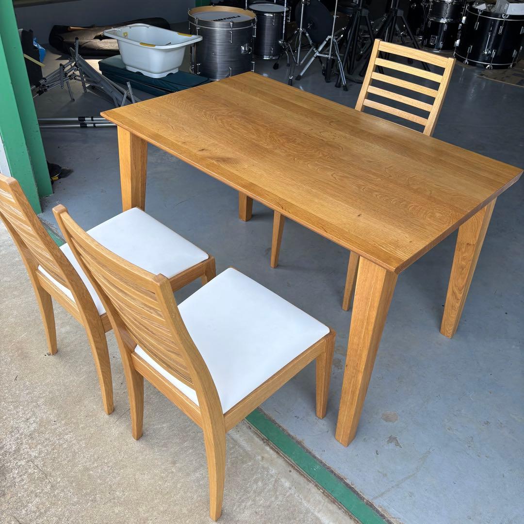 【美品】大塚家具 ダイニングテーブル＆チェア3脚セット 無垢材／引き取り限定