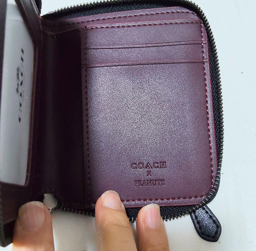 美品 COACH コーチ 二つ折りミニ財布 シグネチャー スヌーピー