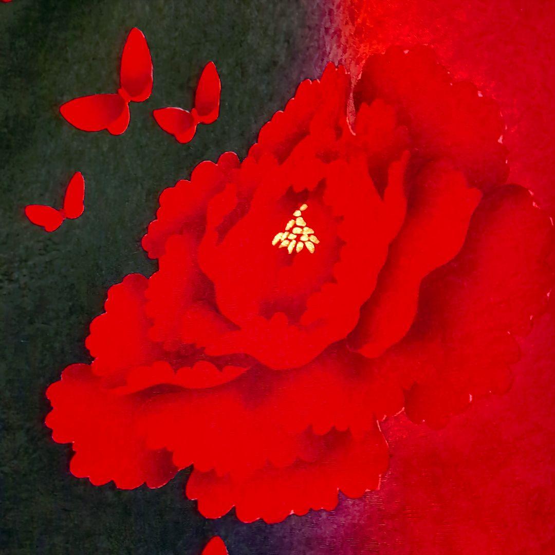 振袖セット 振袖フルセット 正絹 暈し染め 牡丹 乱菊 蝶 金銀彩 黒赤 56