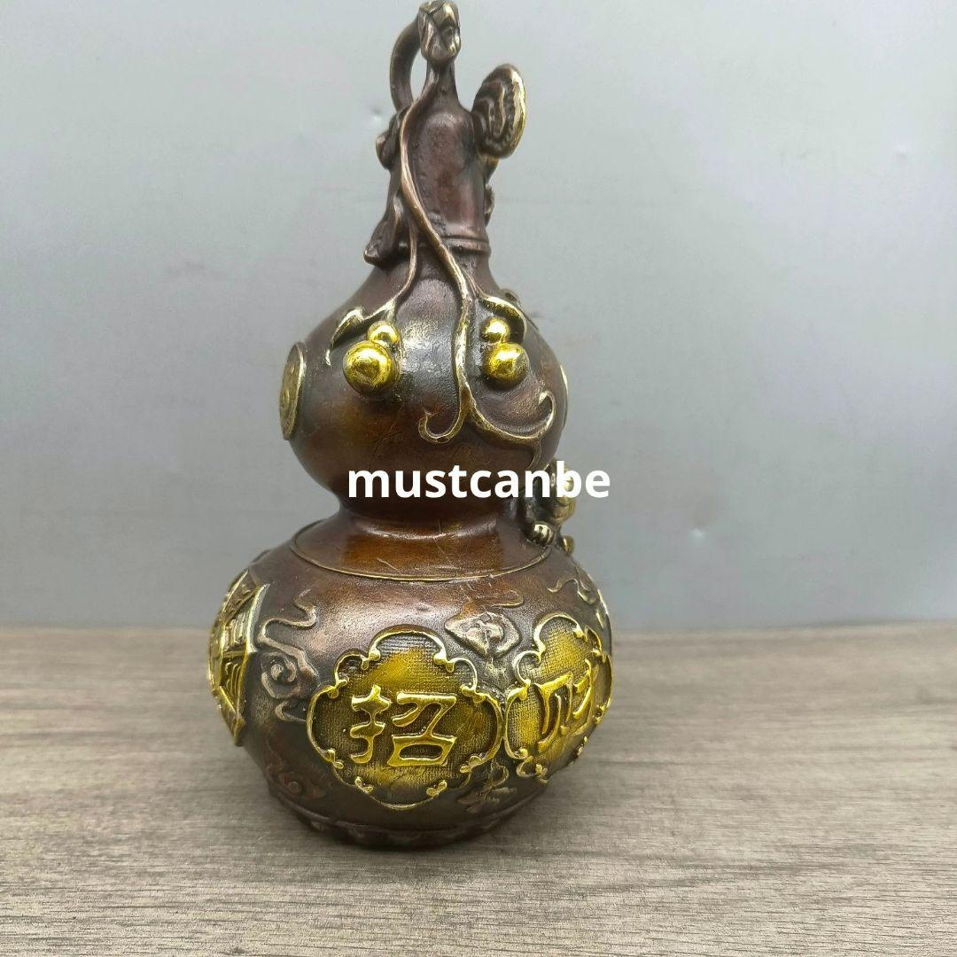 銅 細工 竜頭瓢簞 招財 納福 開運 風水 客間 玄関 装飾品 工芸品 置物