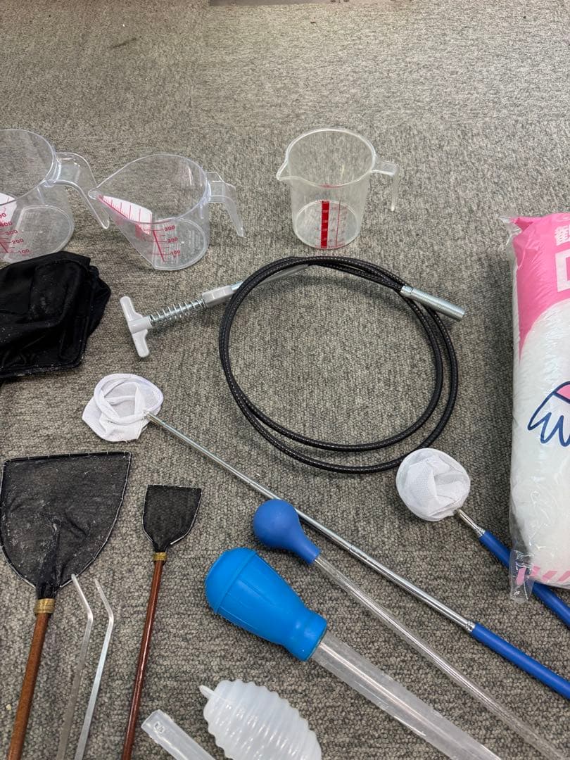 【業務用メダカセット】網 水温計 スポイドなど 中古 水槽掃除用具セット