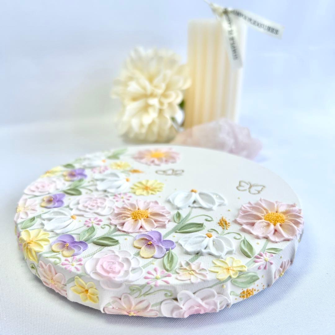 melia テクスチャーアート　絵画　インテリアアート　花　立体　絵　花の絵