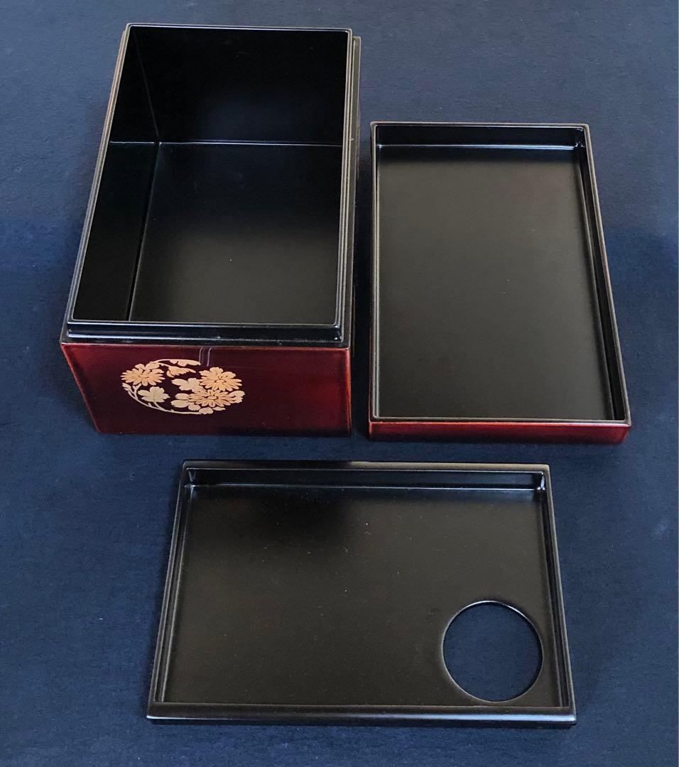 《R》溜塗 花丸蒔絵 利休茶箱 塗師 司光作 共箱　251216お5