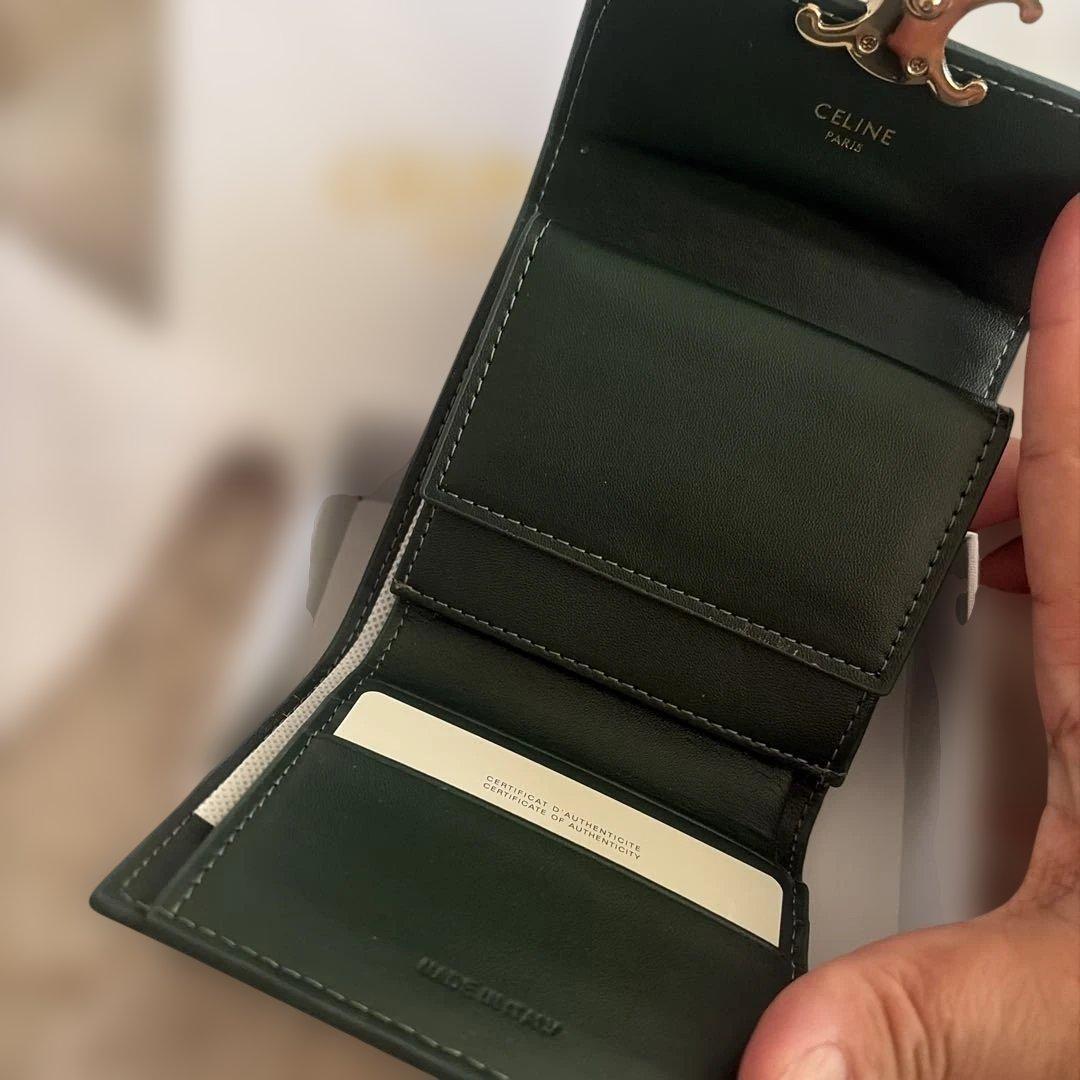 CELINE ダークグリーン 三つ折り財布