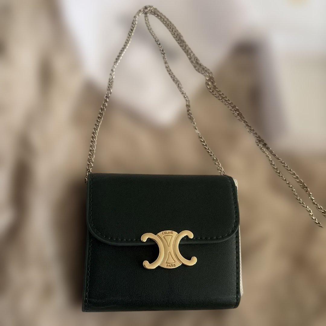 CELINE ダークグリーン 三つ折り財布