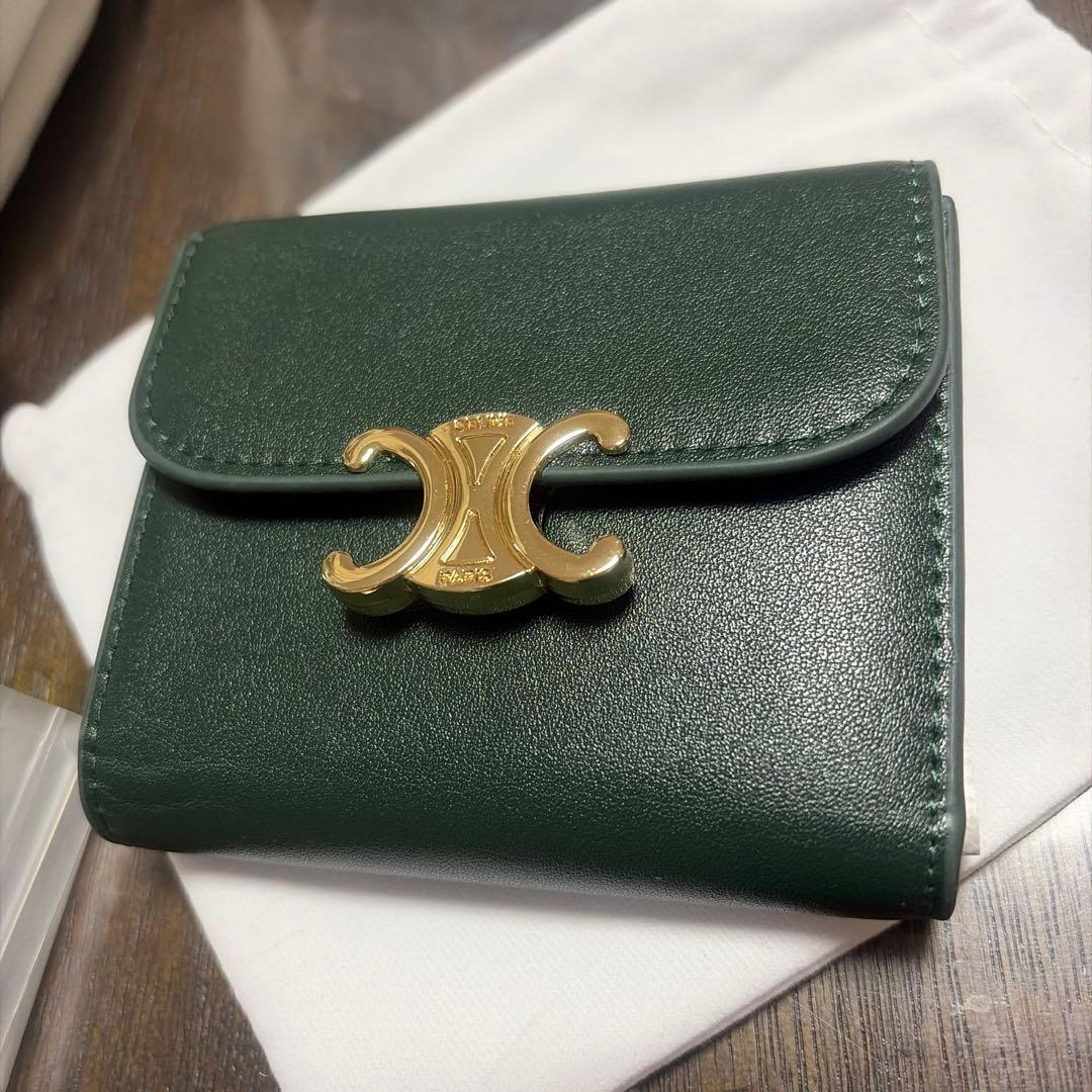 CELINE ダークグリーン 三つ折り財布