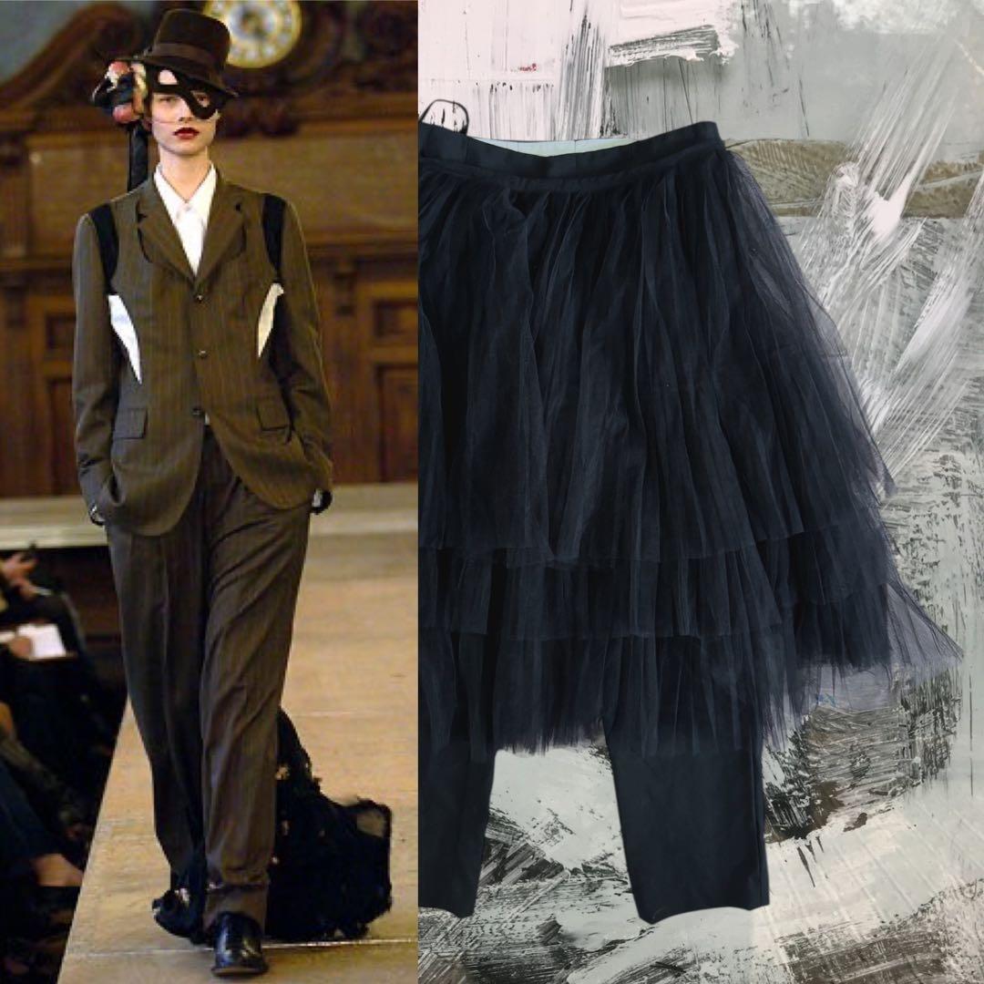 新品 コムデギャルソン ブラックパンツチュールプリーツスカート付レイヤードパンツ