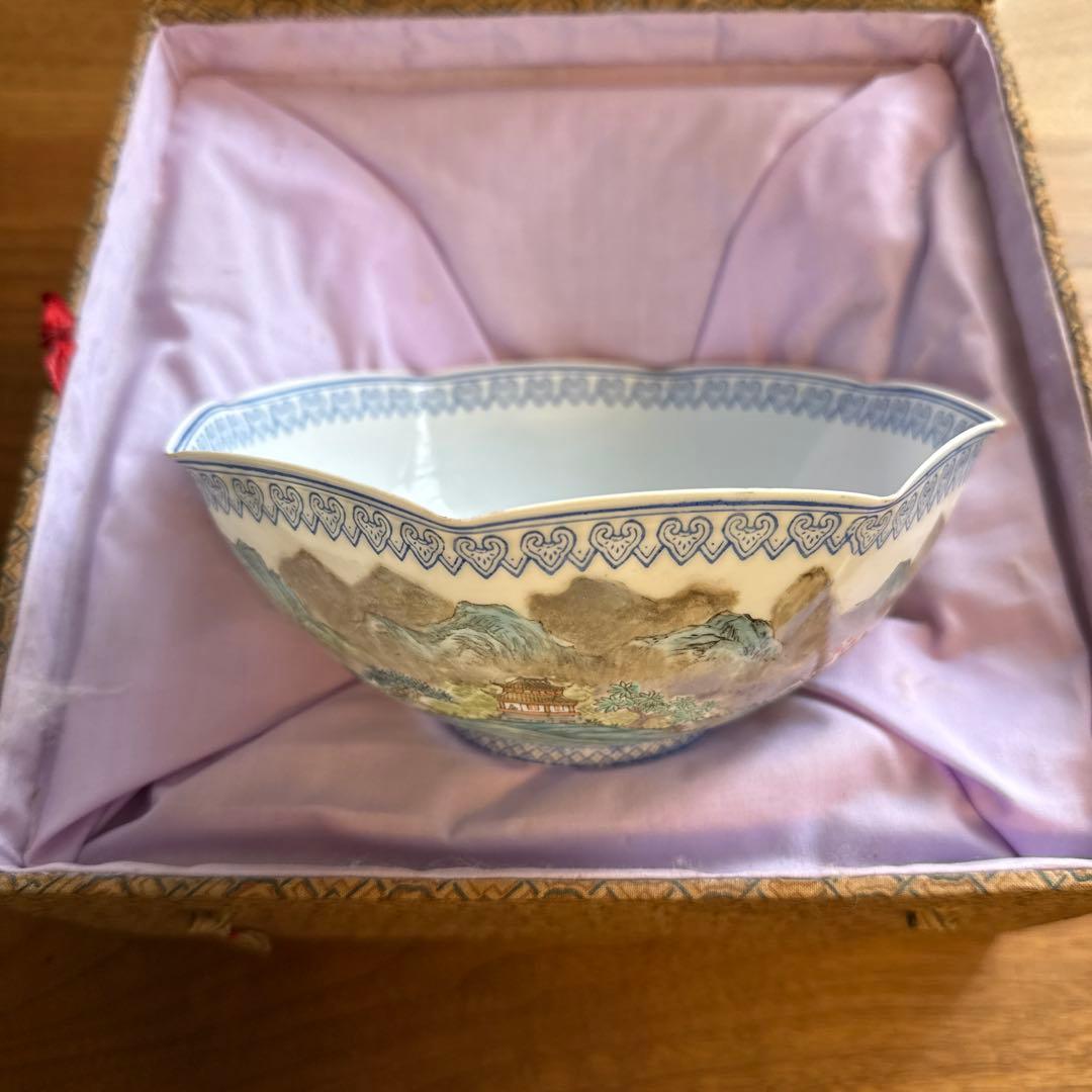 中国 景德鎮 山水　薄胎磁器 六角鉢 一客