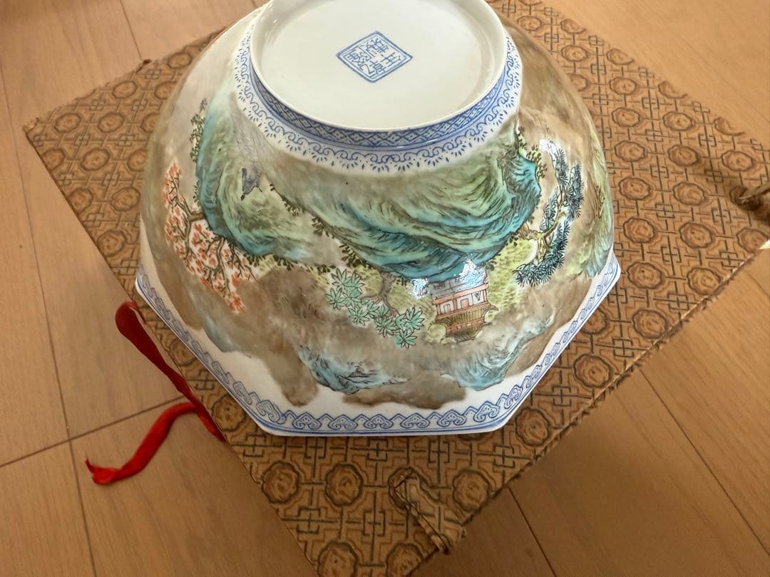 中国 景德鎮 山水　薄胎磁器 六角鉢 一客