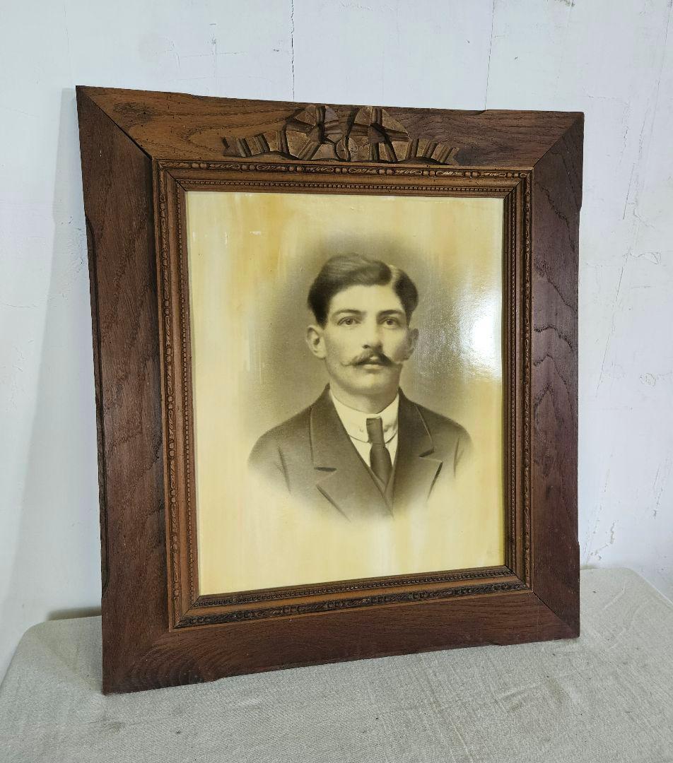 フランスアンティーク 木彫りの額 リボン 彫刻 レリーフ ウッドフレーム 壁掛け