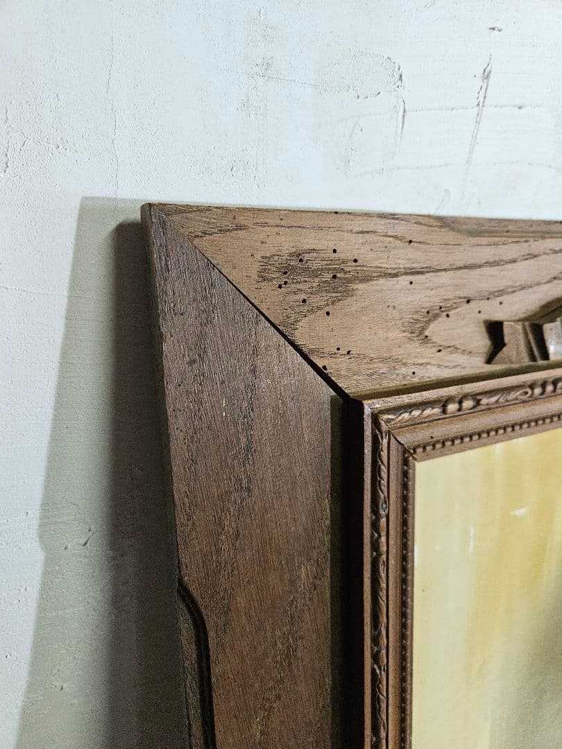 フランスアンティーク 木彫りの額 リボン 彫刻 レリーフ ウッドフレーム 壁掛け