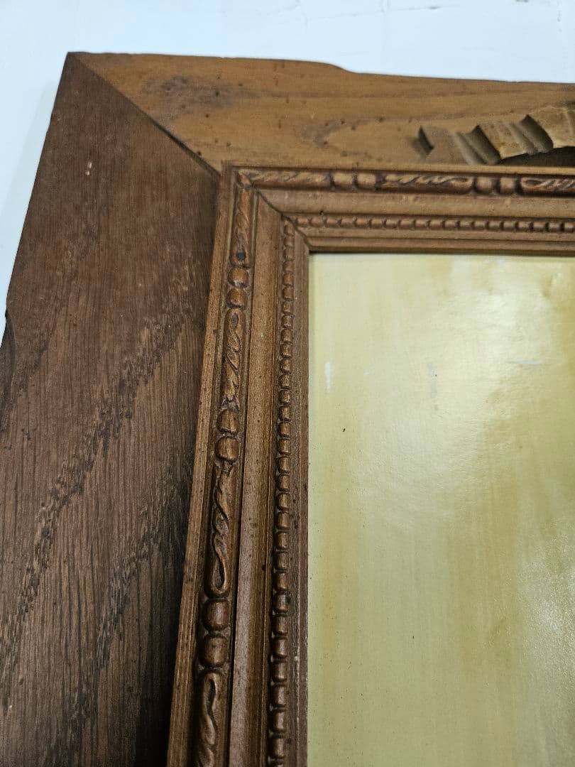 フランスアンティーク 木彫りの額 リボン 彫刻 レリーフ ウッドフレーム 壁掛け