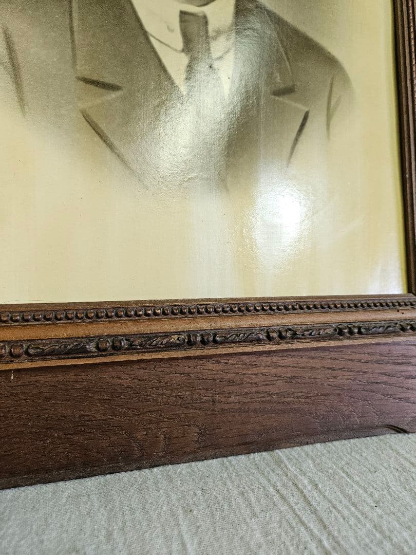 フランスアンティーク 木彫りの額 リボン 彫刻 レリーフ ウッドフレーム 壁掛け