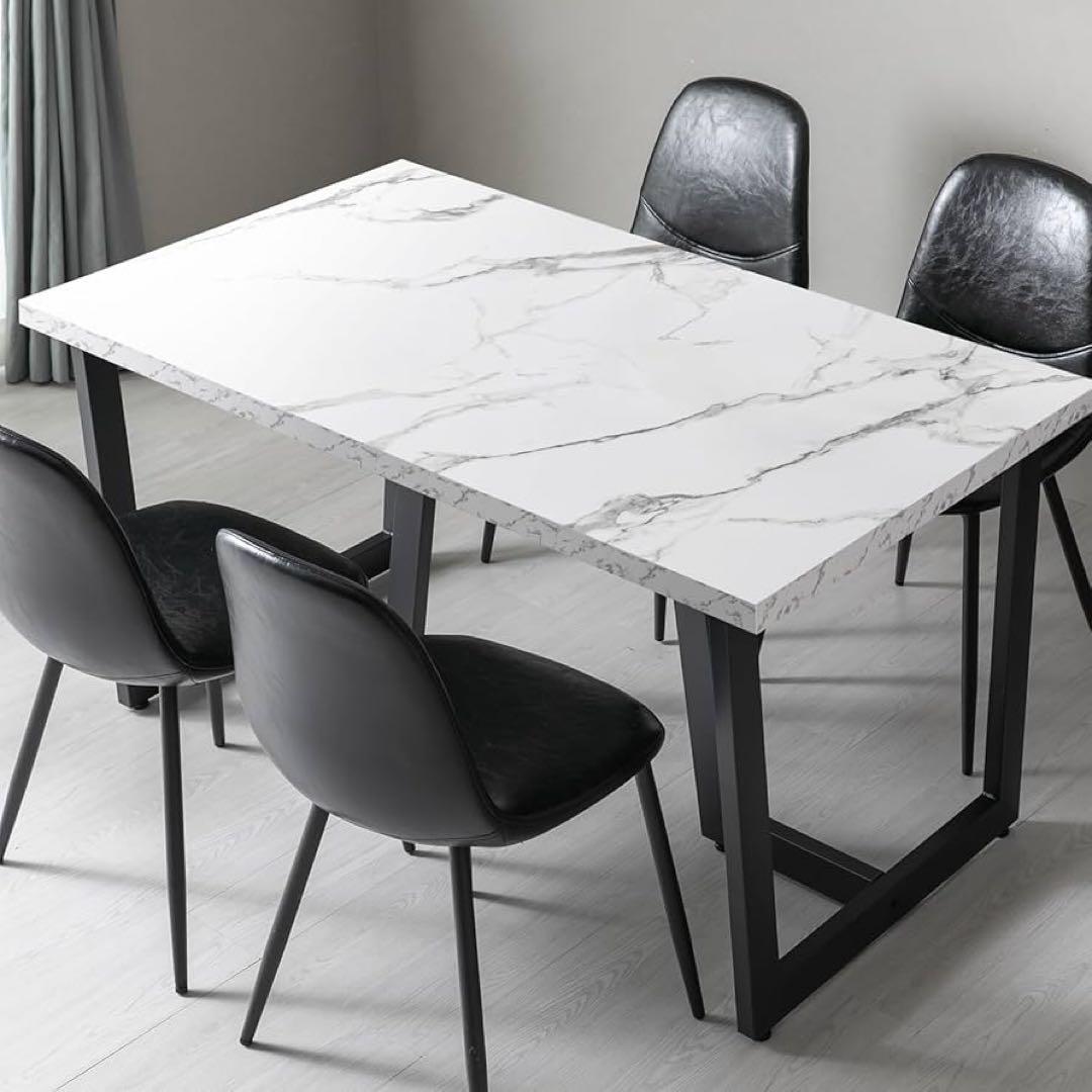 【モダンデコ】ダイニングテーブル 大理石調 北欧風マーブルホワイト,140サイズ