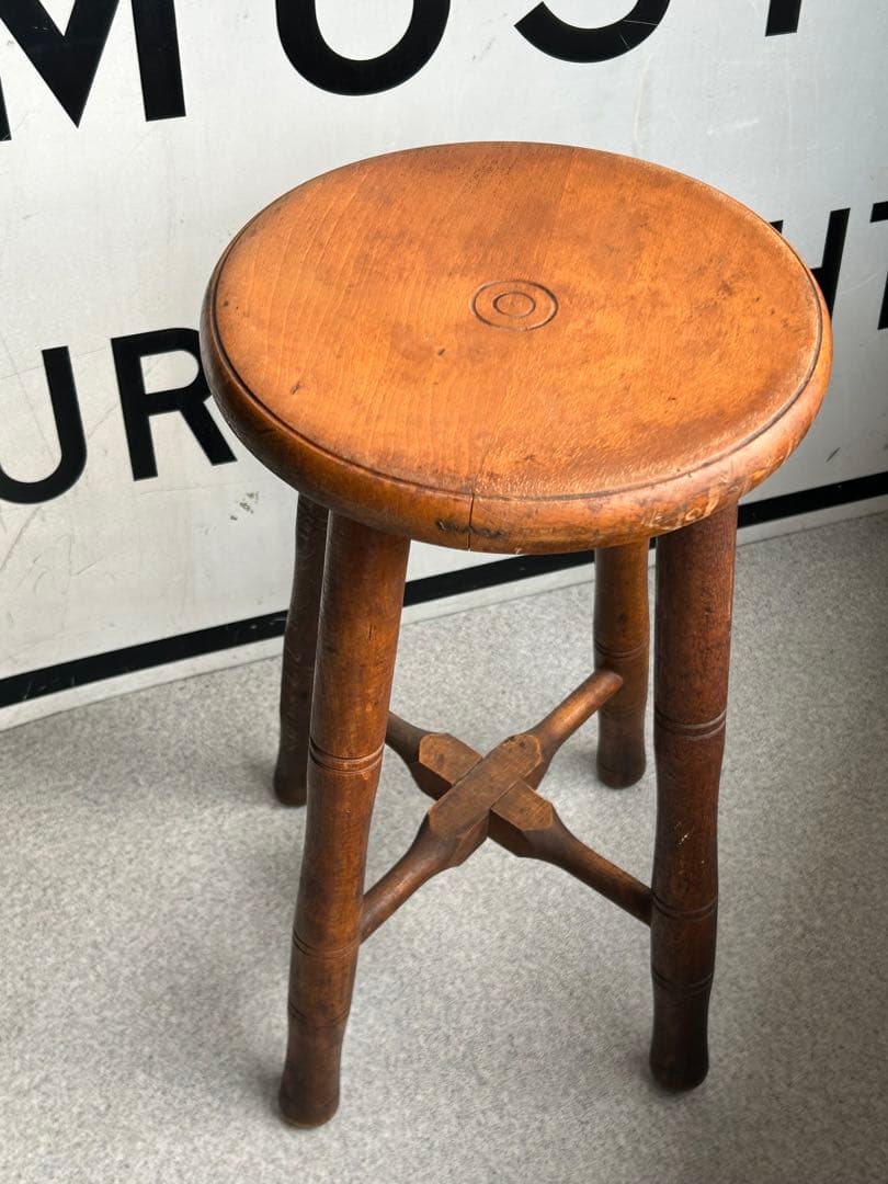 アンティーク 木製スツール　丸椅子　アトリエ　ビンテージ　古道具　チェア　レトロ