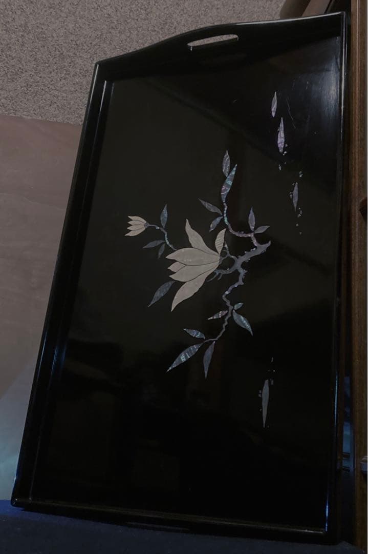 脇取盆 螺鈿象嵌 漆器　長盆 工芸品