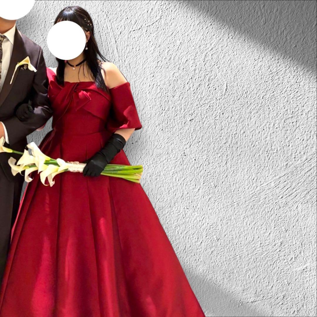 ynsカラードレス 赤 ボルドー サテン 結婚式 披露宴 二次会 SL24318