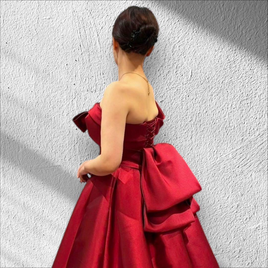 ynsカラードレス 赤 ボルドー サテン 結婚式 披露宴 二次会 SL24318