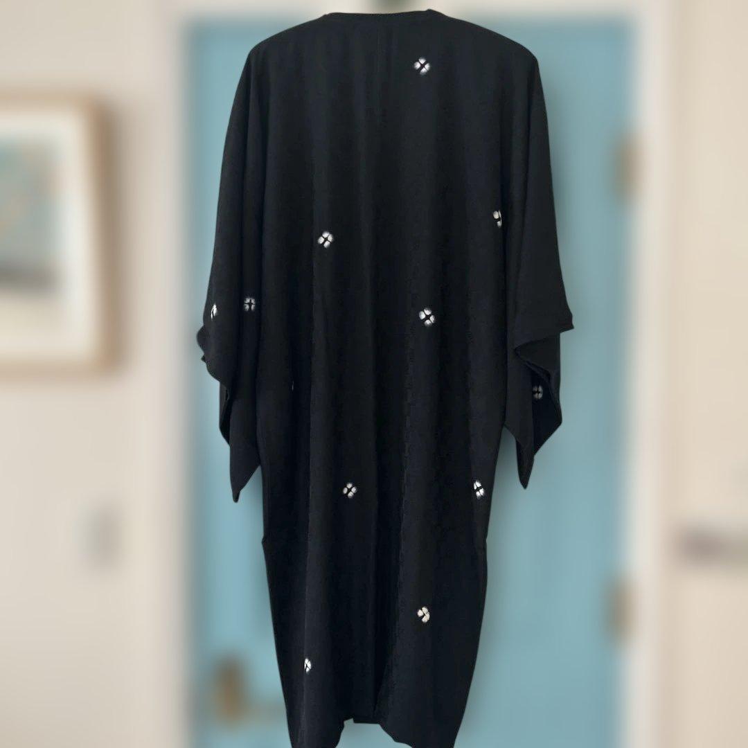 着物コート　黒　飛び柄　ブラック　道行　道行コート　ロング丈　正絹裄70cm