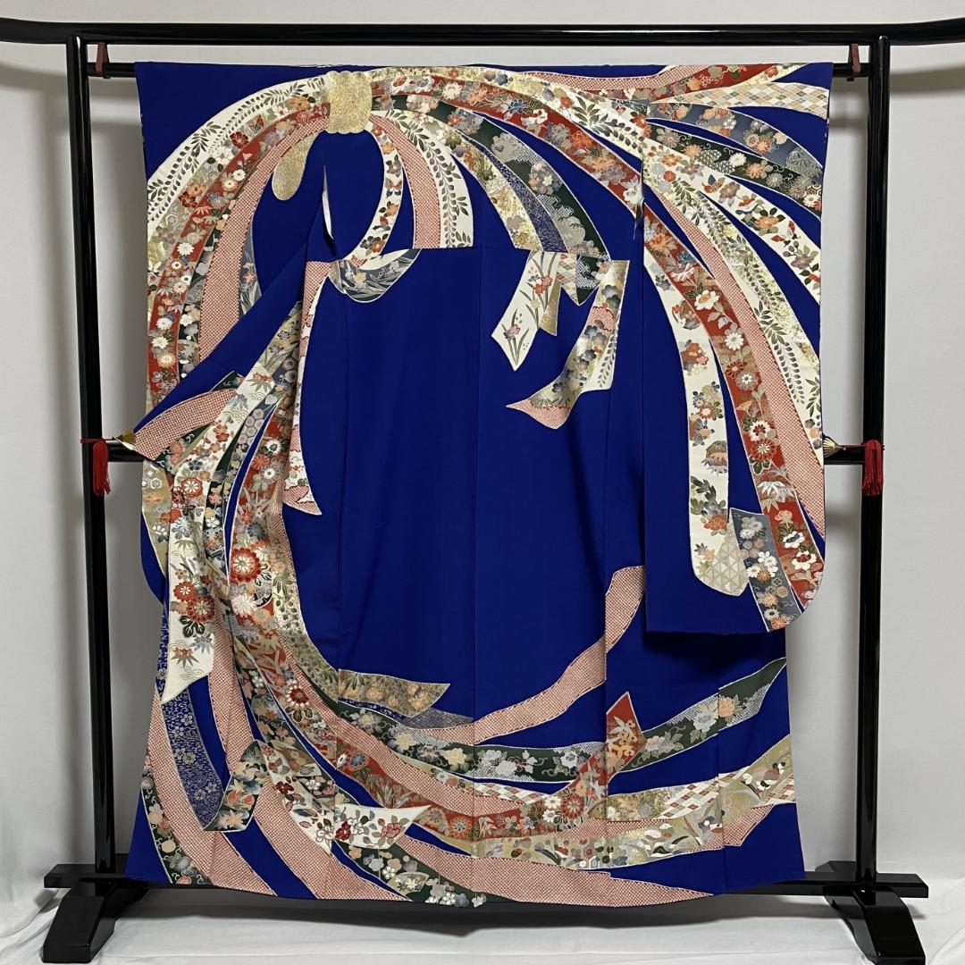 【新品未使用・仕立上・正絹】振袖－４＜金銀彩柄・ぼかし染め＞丈１５７㎝　裄６３㎝