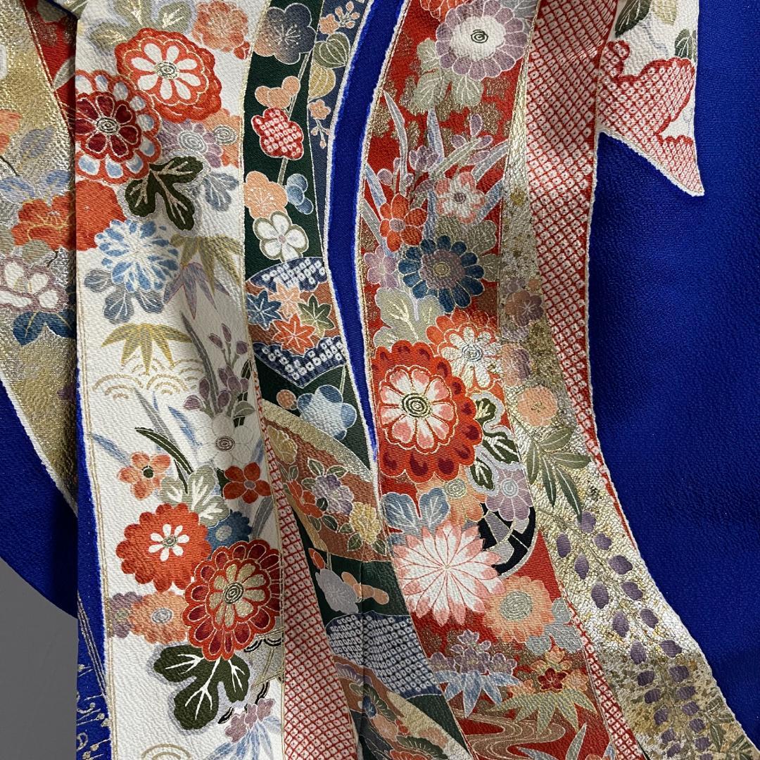 【新品未使用・仕立上・正絹】振袖－４＜金銀彩柄・ぼかし染め＞丈１５７㎝　裄６３㎝