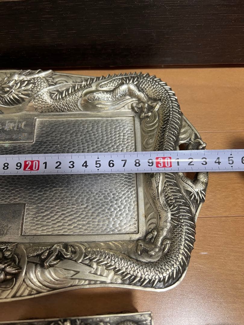 高級 昭和レトロ 龍 日本製 白銅 灰皿セット アンティーク 喫煙具 煙草入れ