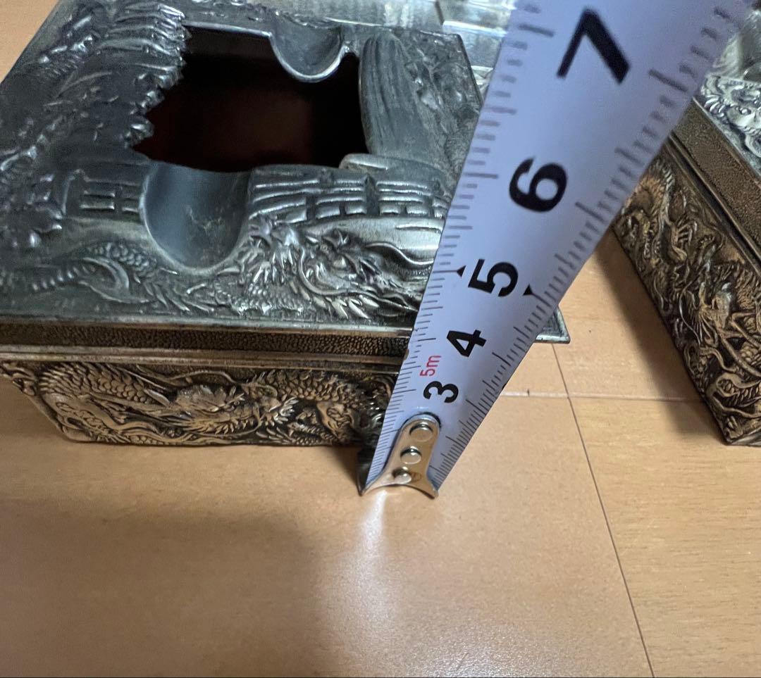 高級 昭和レトロ 龍 日本製 白銅 灰皿セット アンティーク 喫煙具 煙草入れ