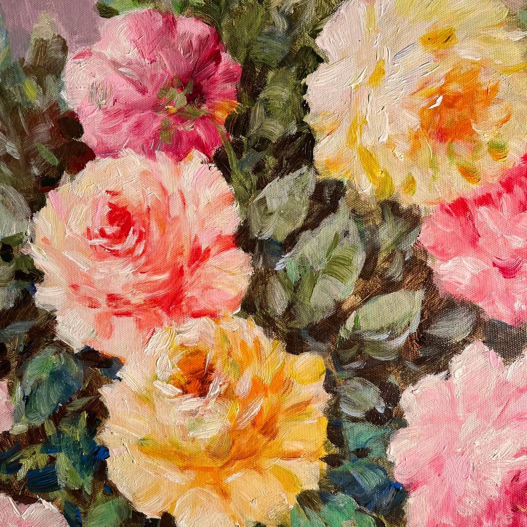 ★特大秀作★ 手書き油絵 花瓶の花 肉筆絵画 額付き インテリア 油彩画