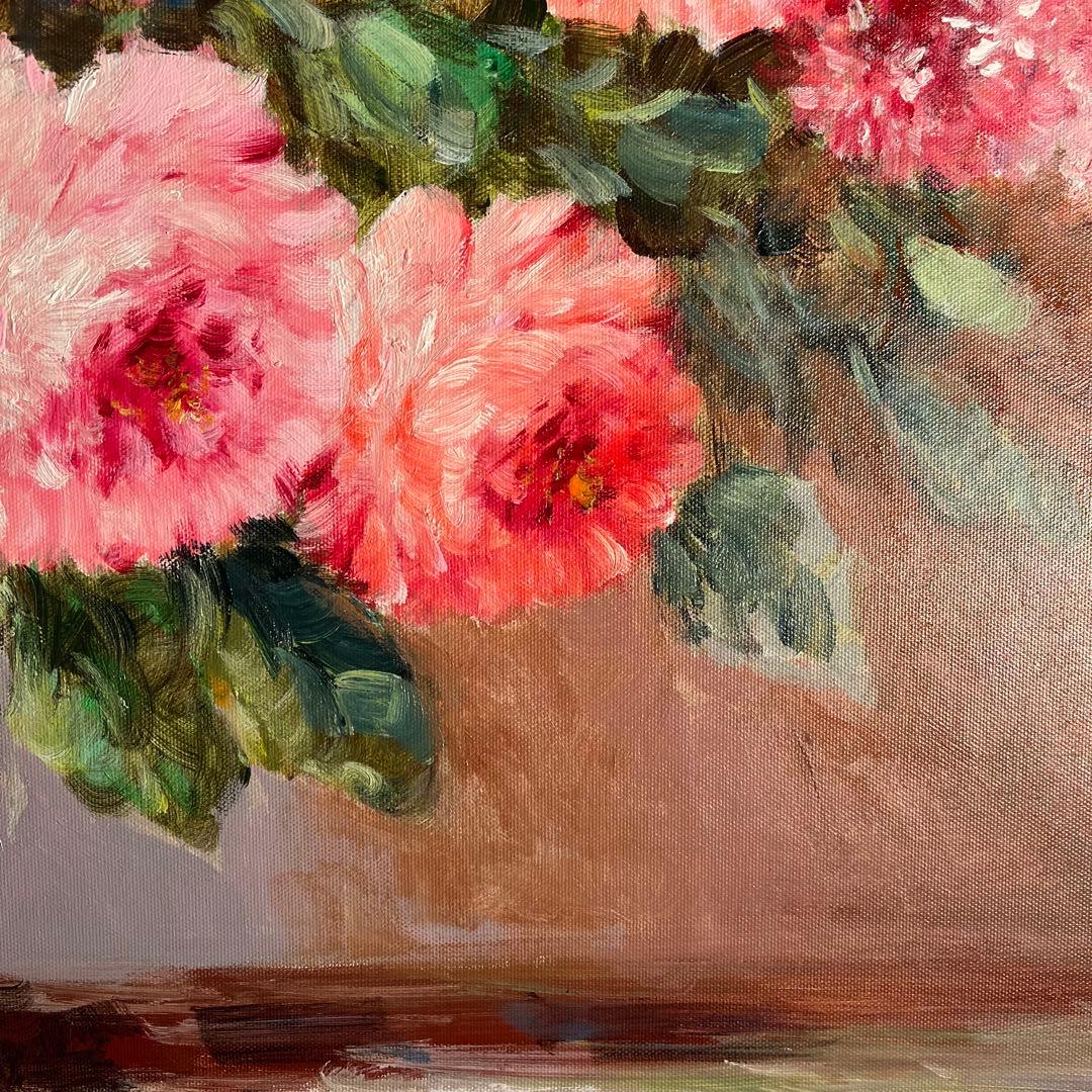 ★特大秀作★ 手書き油絵 花瓶の花 肉筆絵画 額付き インテリア 油彩画