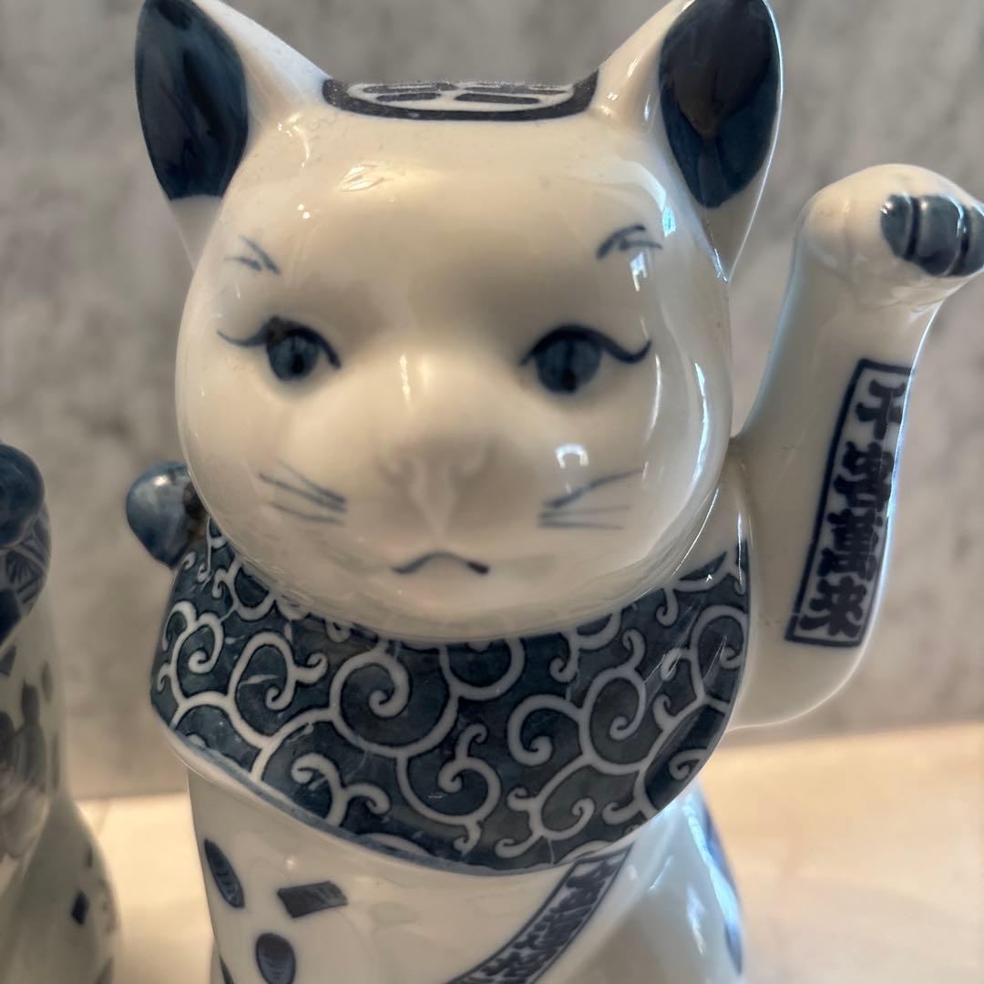 ヴィンテージ瞳、鶴や亀が美しく、商売繁盛、千客万来の金運、良き人を招くペア招き猫