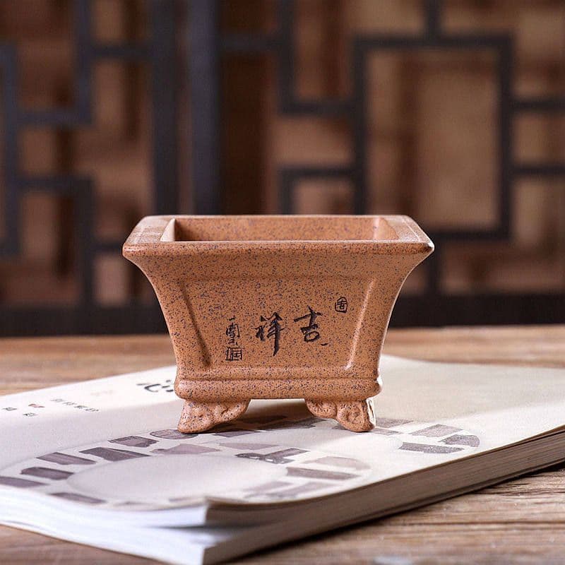 凹面雲脚四方斗盆 紫砂の鉢 盆栽鉢 植木鉢 小品盆栽鉢 大品盆栽鉢