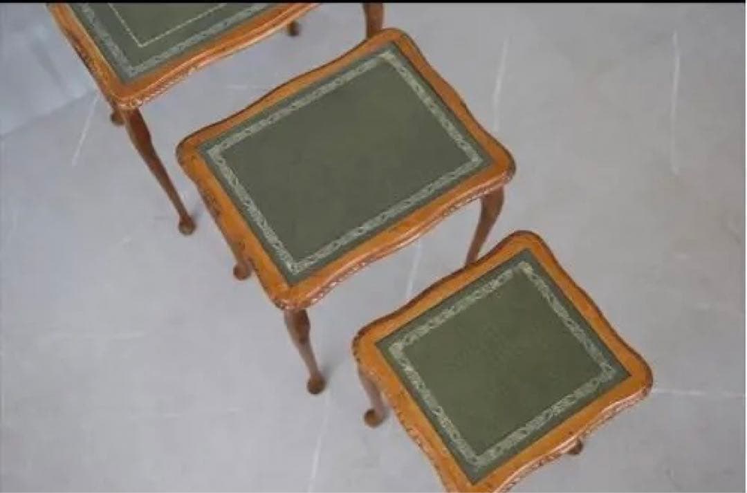 英国アンティーク猫脚ネストテーブル3台/木製机/サイドテーブル(88-211)