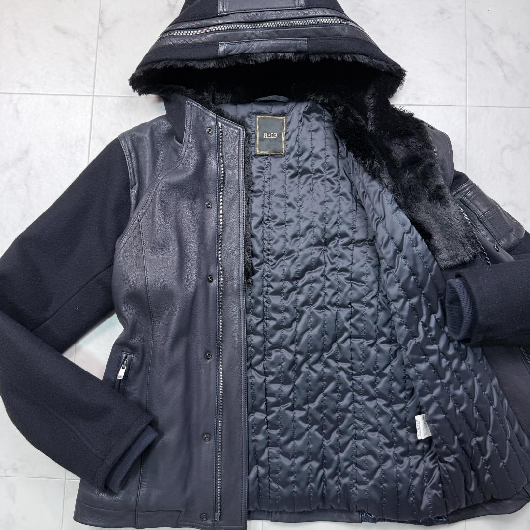 希少極美品XL HALB 異素材MIX レザージャケット キルティング　ダウン