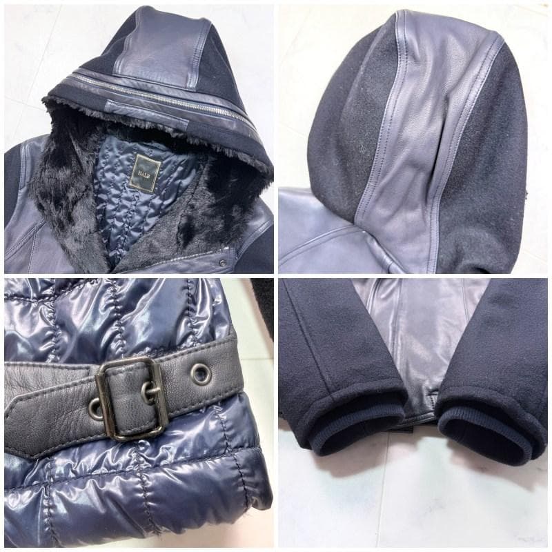 希少極美品XL HALB 異素材MIX レザージャケット キルティング　ダウン