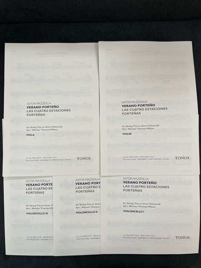 アストル・ピアソラ 『ブエノスアイレスの四季』 弦楽三重奏版 パート譜セット