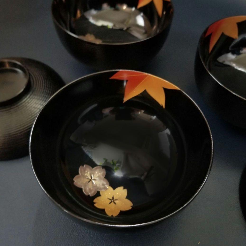 輪島塗 大向高洲堂 月に春秋 桜 楓 金蒔絵 漆器 吸物椀 5客 共箱