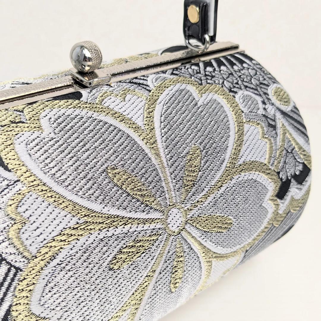 和装 草履バッグセット 帯地 黒×銀 3枚芯 フリーサイズ k19-6