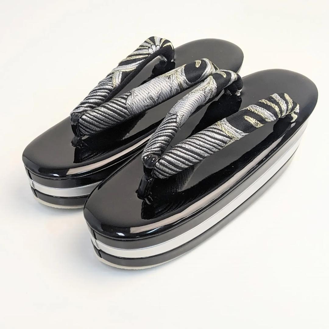 和装 草履バッグセット 帯地 黒×銀 3枚芯 フリーサイズ k19-6