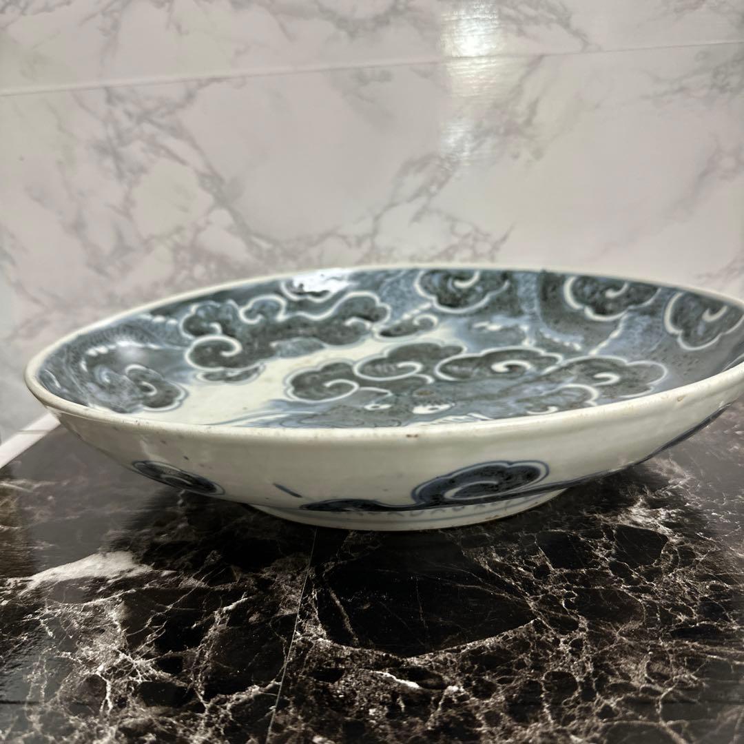 染め付け、雲竜、大皿。珍品。サービス、箱付き！。