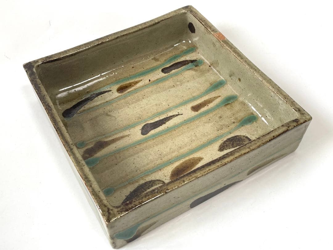 陶芸家　作者不明　濱田庄司　？　民芸　民藝　描文様　角皿　角鉢　四角　皿