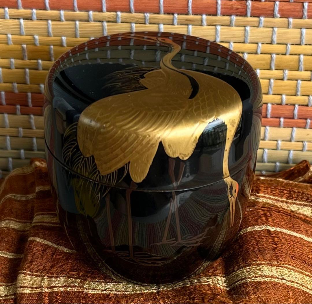 双鶴蒔絵　高さ6.8㎝ 共箱