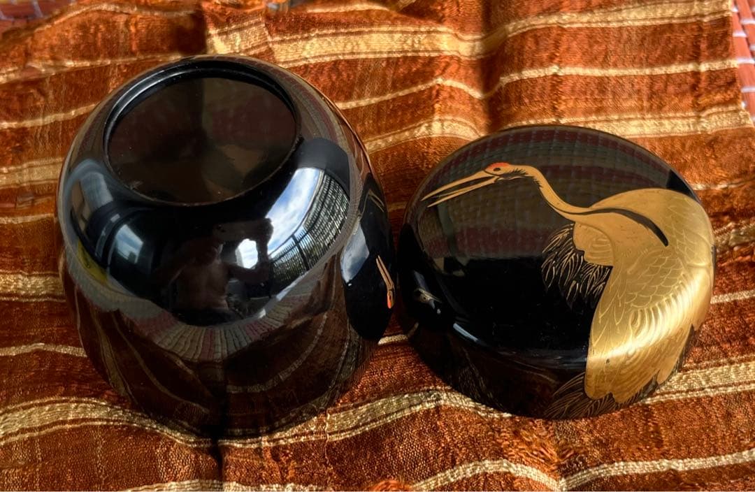 双鶴蒔絵　高さ6.8㎝ 共箱