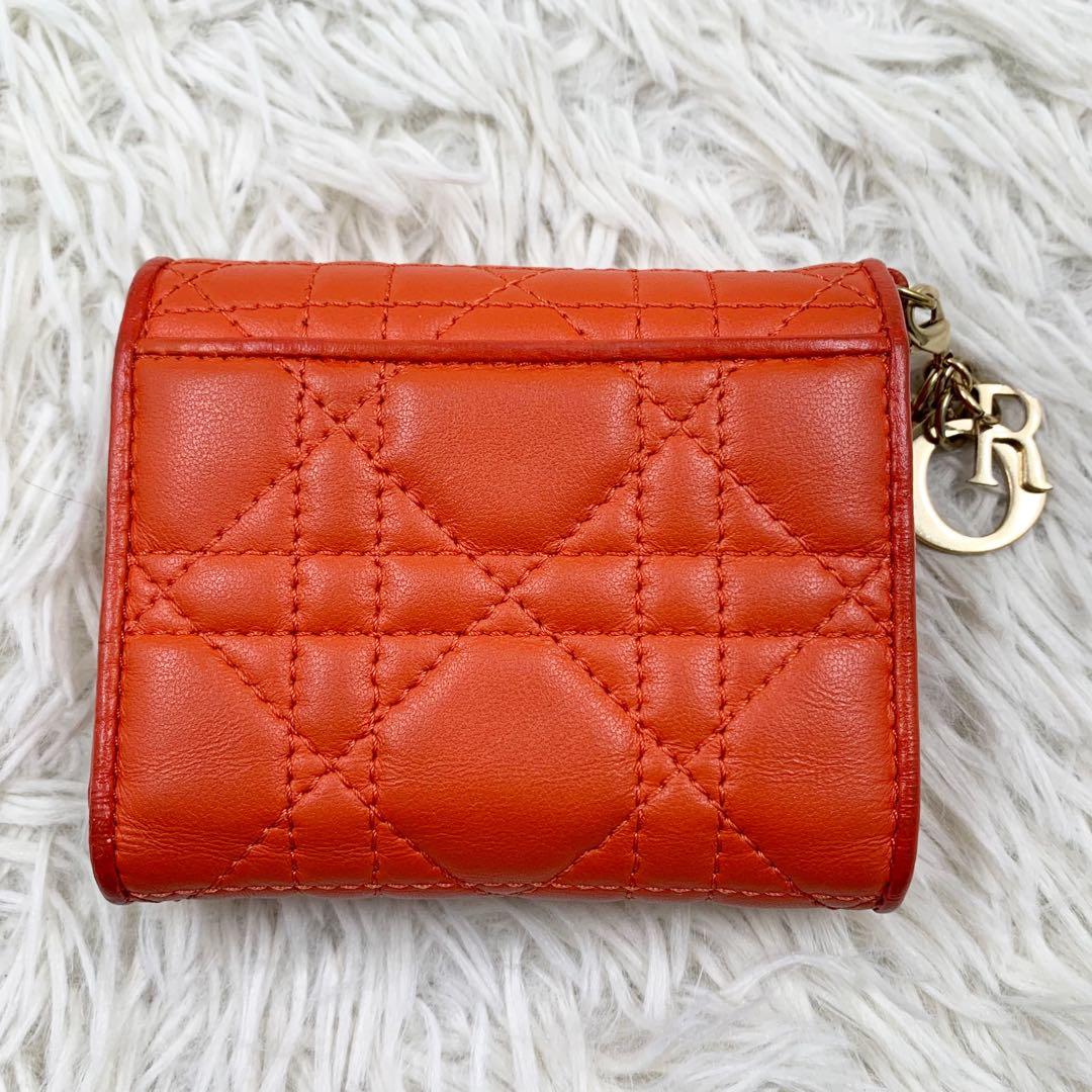 【✨希少 限定品✨】ディオール 三つ折り財布 カナージュ レザー オレンジ