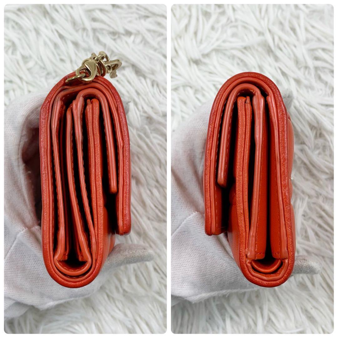 【✨希少 限定品✨】ディオール 三つ折り財布 カナージュ レザー オレンジ