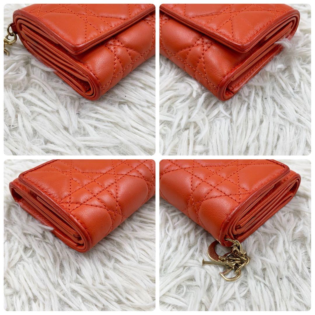 【✨希少 限定品✨】ディオール 三つ折り財布 カナージュ レザー オレンジ