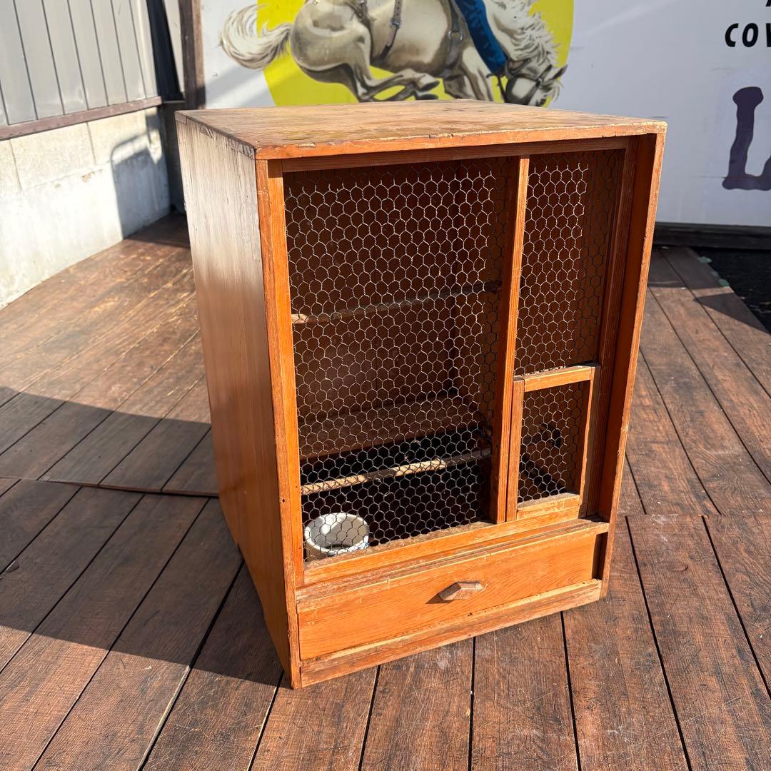 昭和レトロ 木製 飼育箱 小動物 小鳥 鳥かご 巣箱 引き出し古道具 めじろ箱